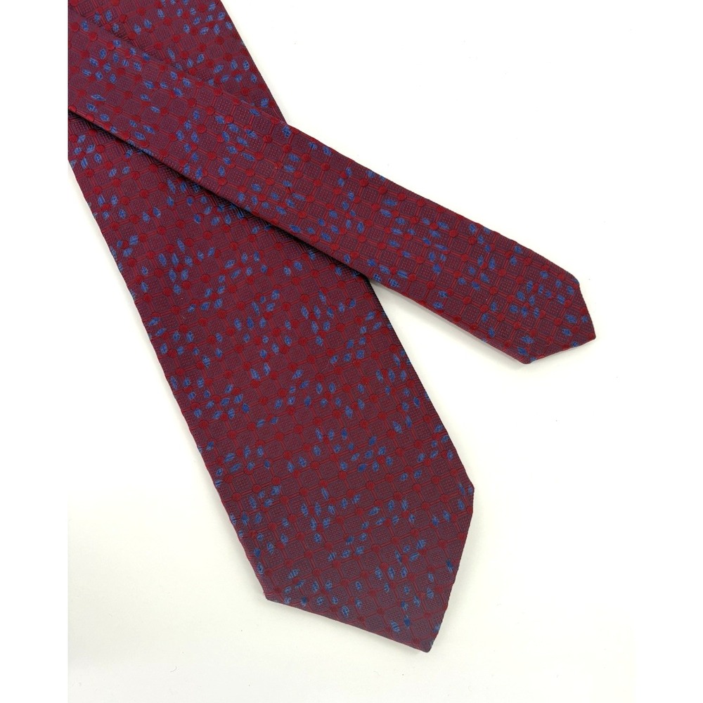 Canali Italy Mens Red Blue Geometric 100% Silk Tie 3.87" x 59" Classic